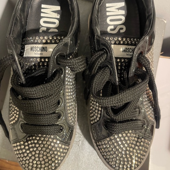 Moschino Black and Silver Crystal Sneakers - Picture 2 of 8